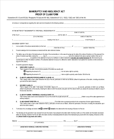 proof of claim form example