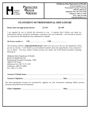 professional disclosure statement counseling example