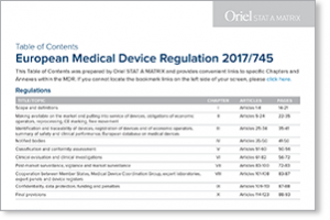 medical device regulatory strategy example table of contents