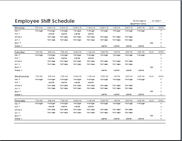 example of shift work roster
