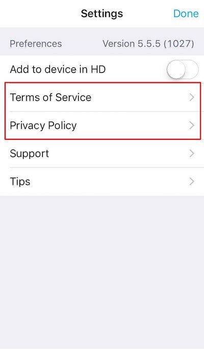mobile app terms of service example