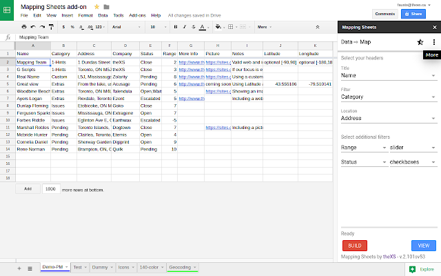 example of google sheets json