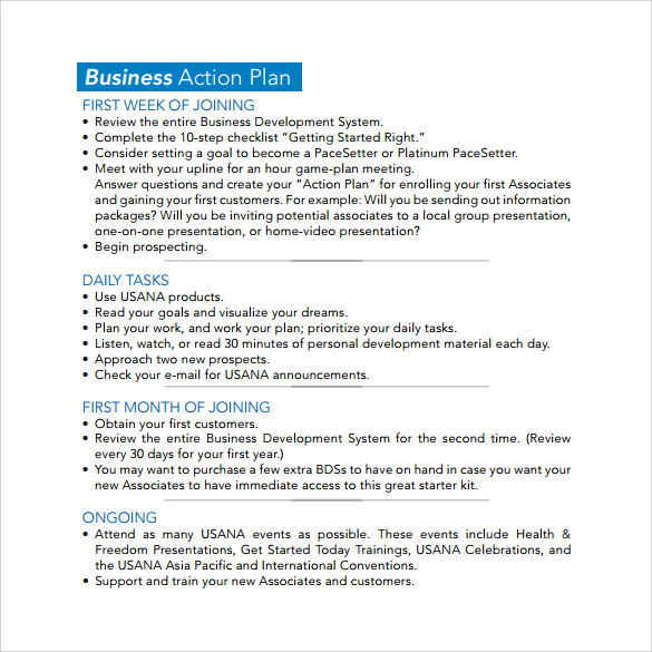 small business action plan example