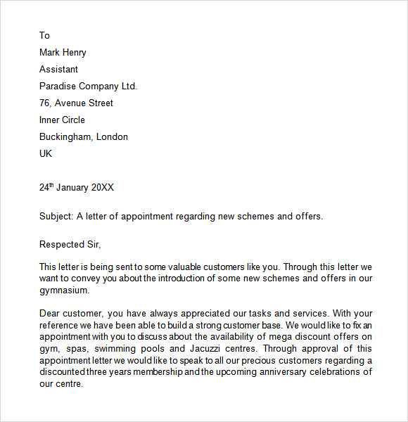 make a sales appointment letter example