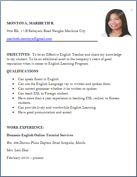 example of cv for applying job