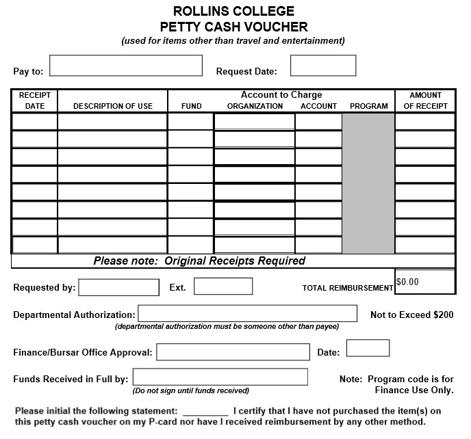petty cash codes of practice example