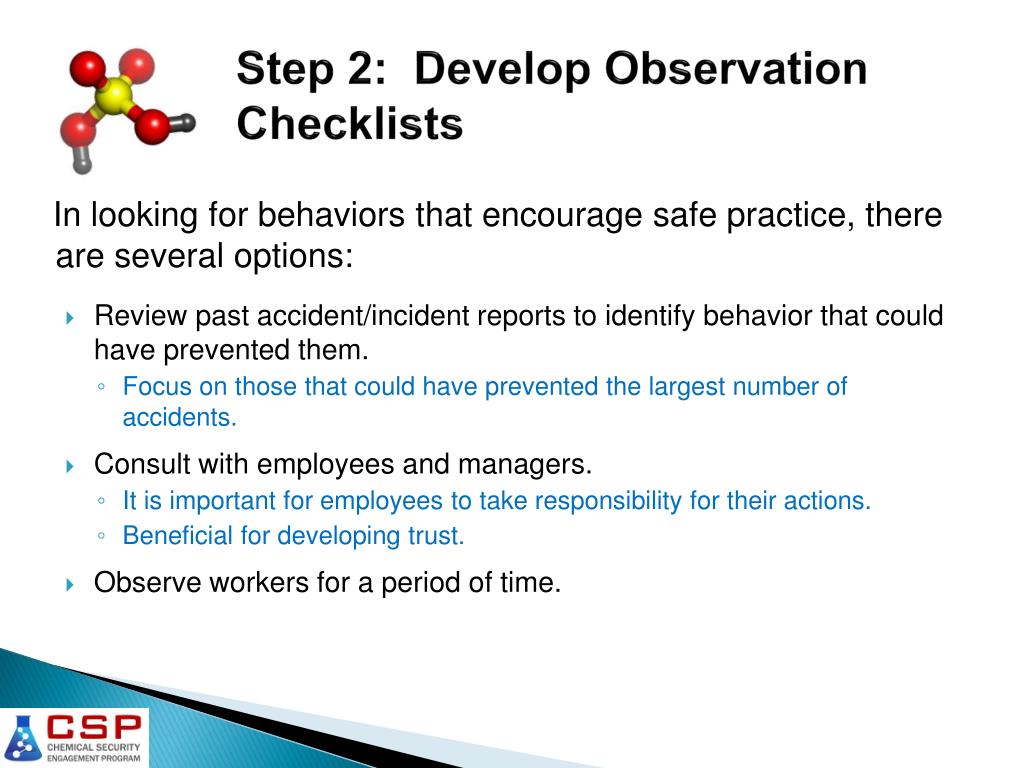 behavior based safety observation checklist example