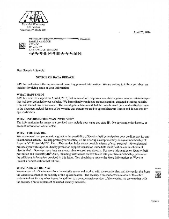 example of a rta breach notice