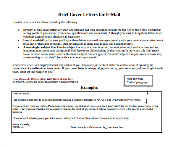 cover email example for job application