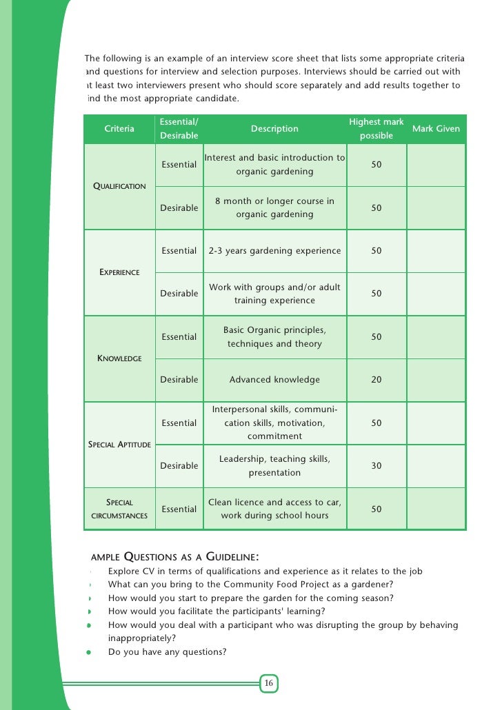 example of selection criteria for gardener