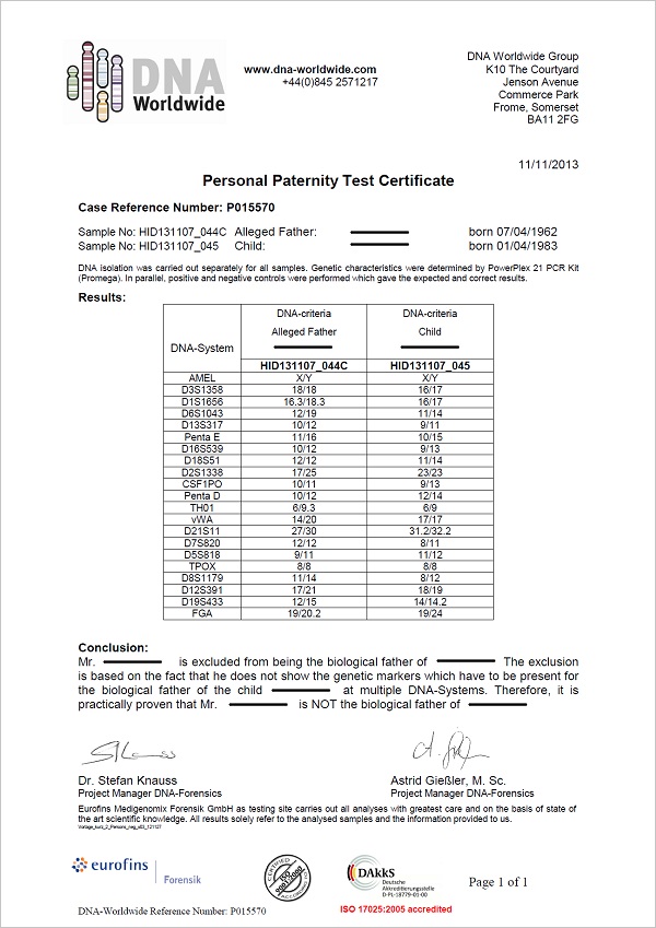 dna paternity test results example