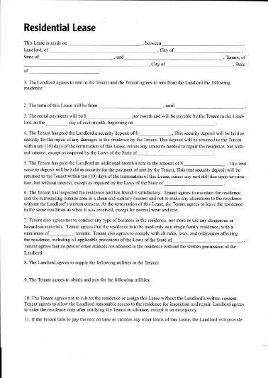 example of residential tenancy agreement