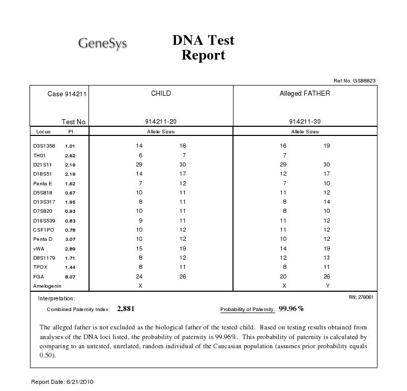 dna paternity test results example