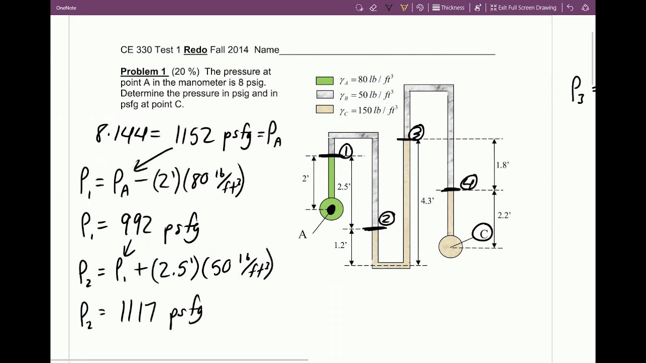 u tube manometer example problems