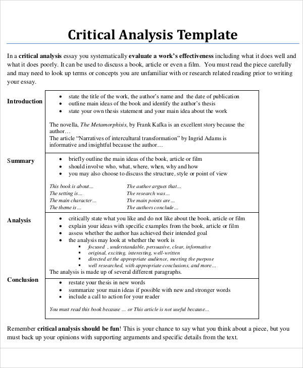 what is critical analysis example